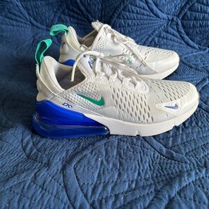 Nike Women’s Air Max 270 White, blue, and Green Sneakers